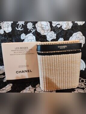 Beige Woven Beauté Mini Bag with Black Trim